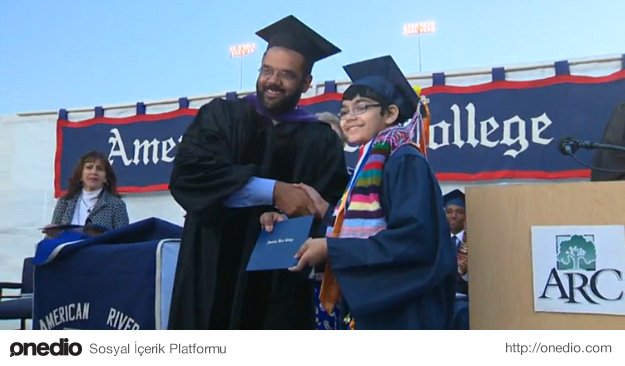 Anormal derecede yüksek IQ ya sahip olan, 11 yaşındaki Tanishq Abraham, Kaliforniya Sacremento' daki American River Üniversitesinin üç bölümünden birden mezun oldu.